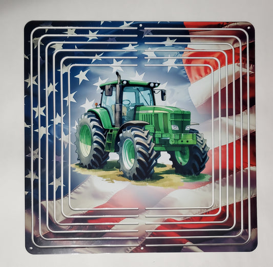 American Flag w/ Tractor Wind Spinner